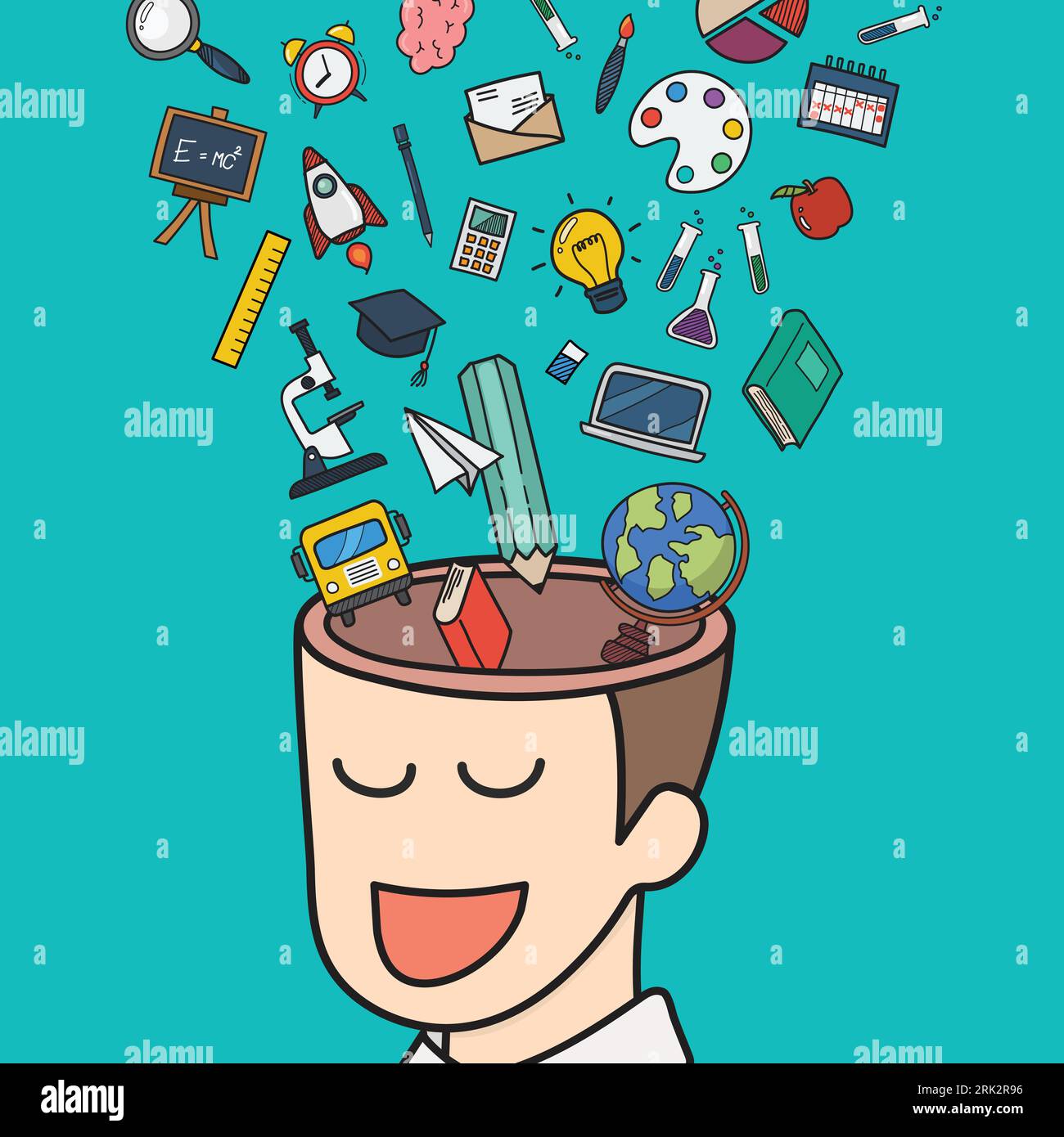 Human head with education doodle icons. Education concept Stock Vector ...