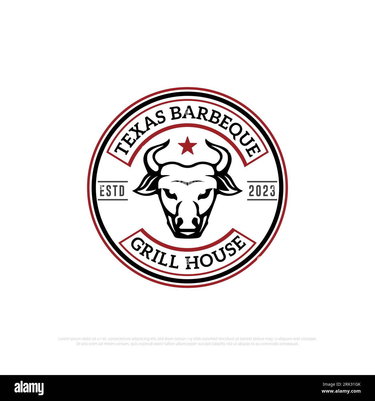 Texas Barbeque Grill house logo design vector, retro grill house and bar or restaurant icon vector illustrations emblem template Stock Vector