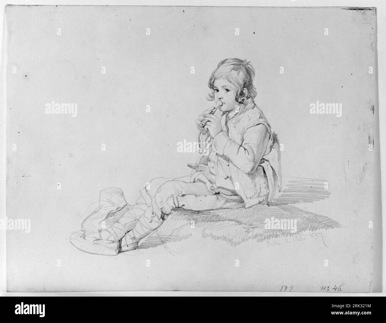 Boy Blowing a Whistle between 1840 and 1849 by Uno Troili Stock Photo