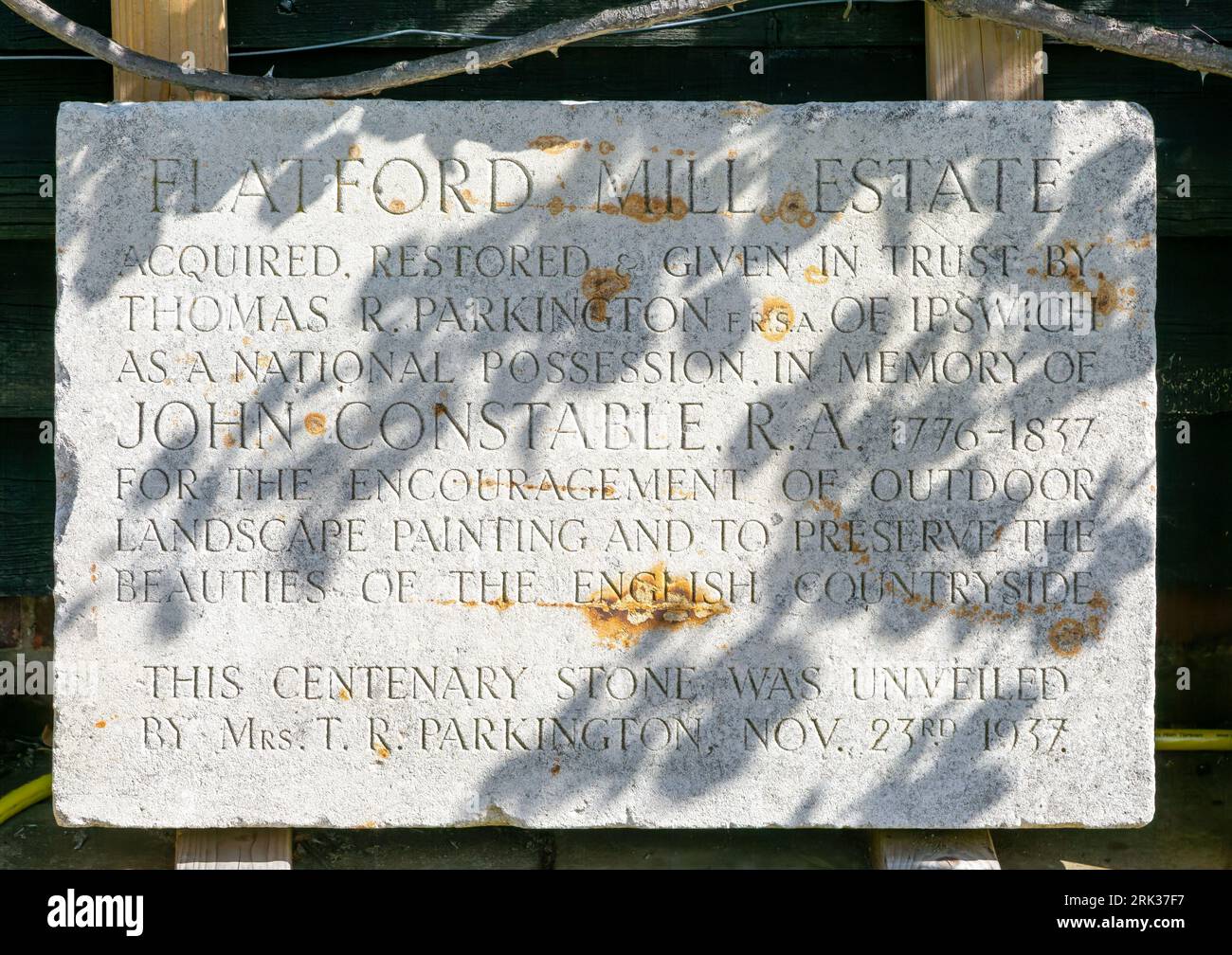John Constable 1776-1837 centenary stone tablet, Flatford, East Bergholt, Suffolk, England, UK Stock Photo