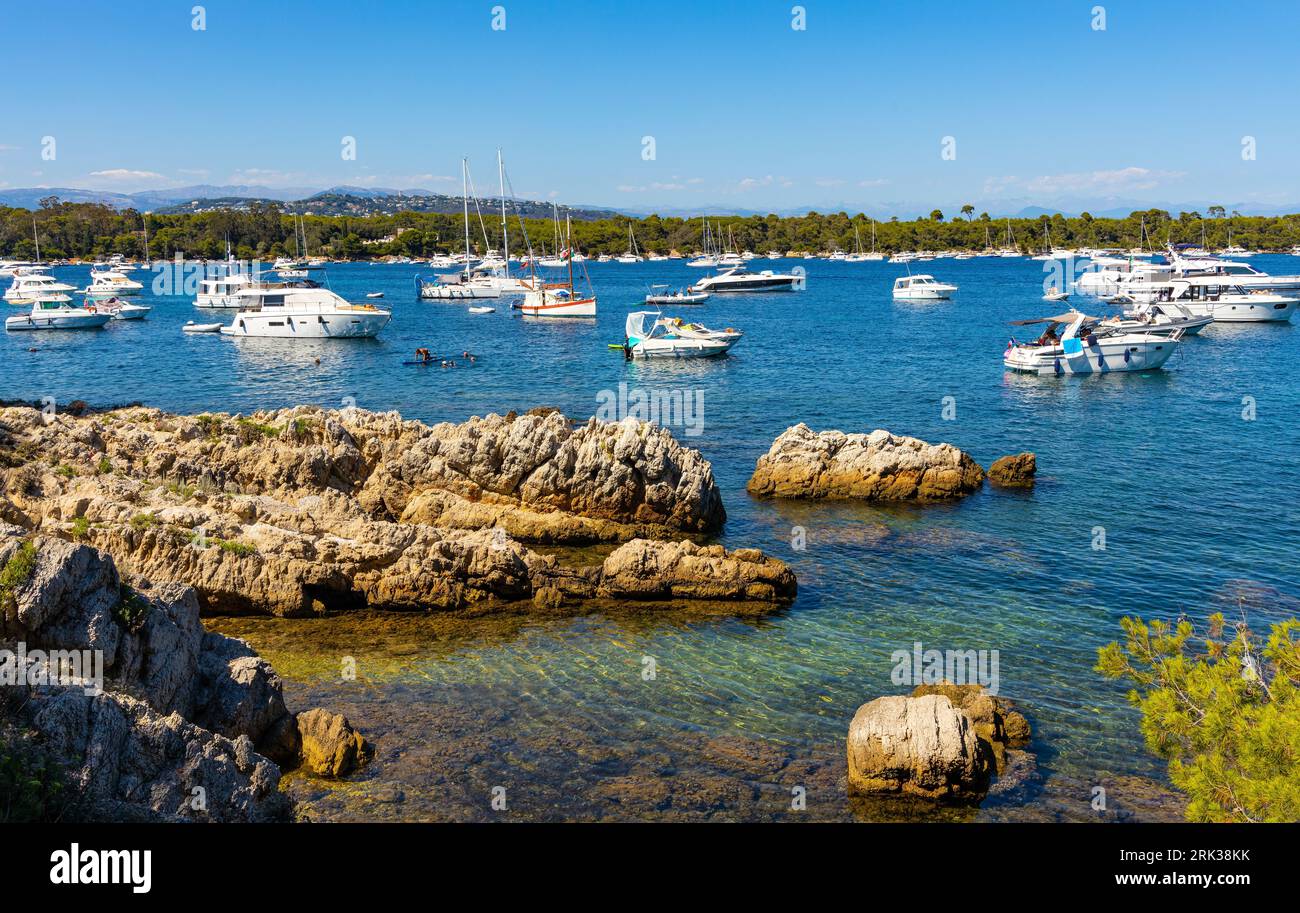 Cannes, France July 31, 2022 Ile Sainte Marguerite and Saint Honorat island panorama with and