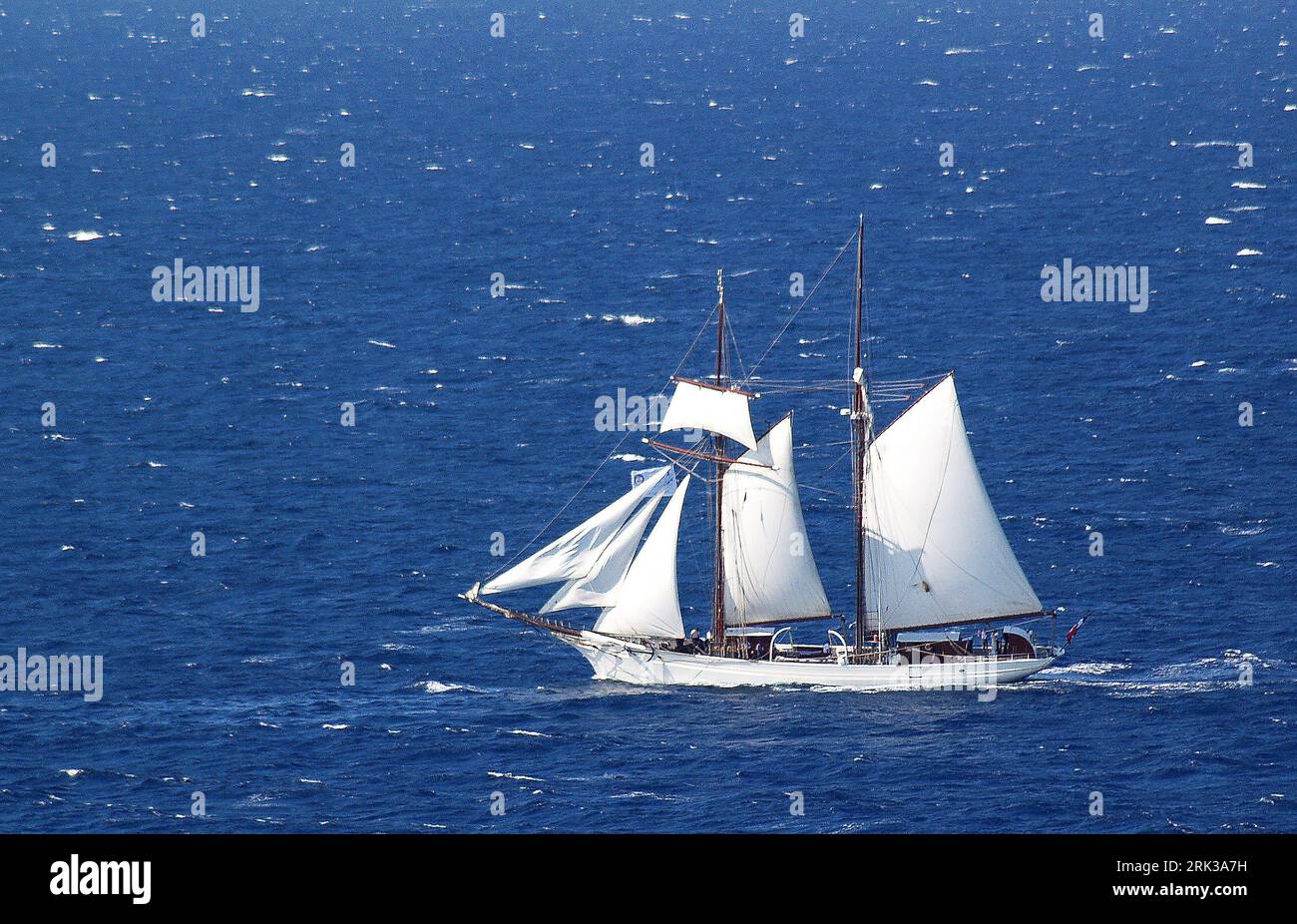 Old rig La Belle Poule school sailboat of the French military naval school, under sail in the Mediterranean sea Stock Photo