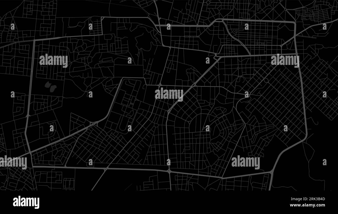 Background Asmara map, Eritrea, black city poster. Vector Asmera map with roads and water. Widescreen proportion, digital flat design roadmap. Stock Vector