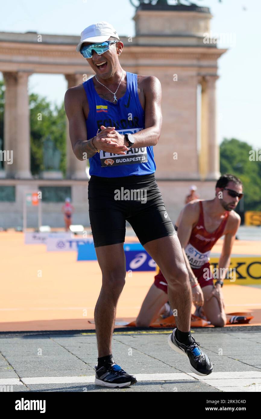 Brian Daniel Pintado, of Ecuador, celebrates after finishing second in ...