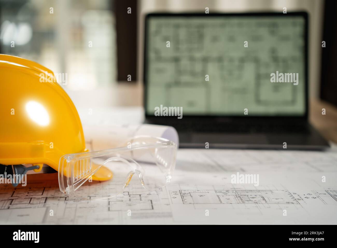 Architecture working plans engineer, equipment, architects, and designersConstruction blueprint project document On the desk in the office are enginee Stock Photo