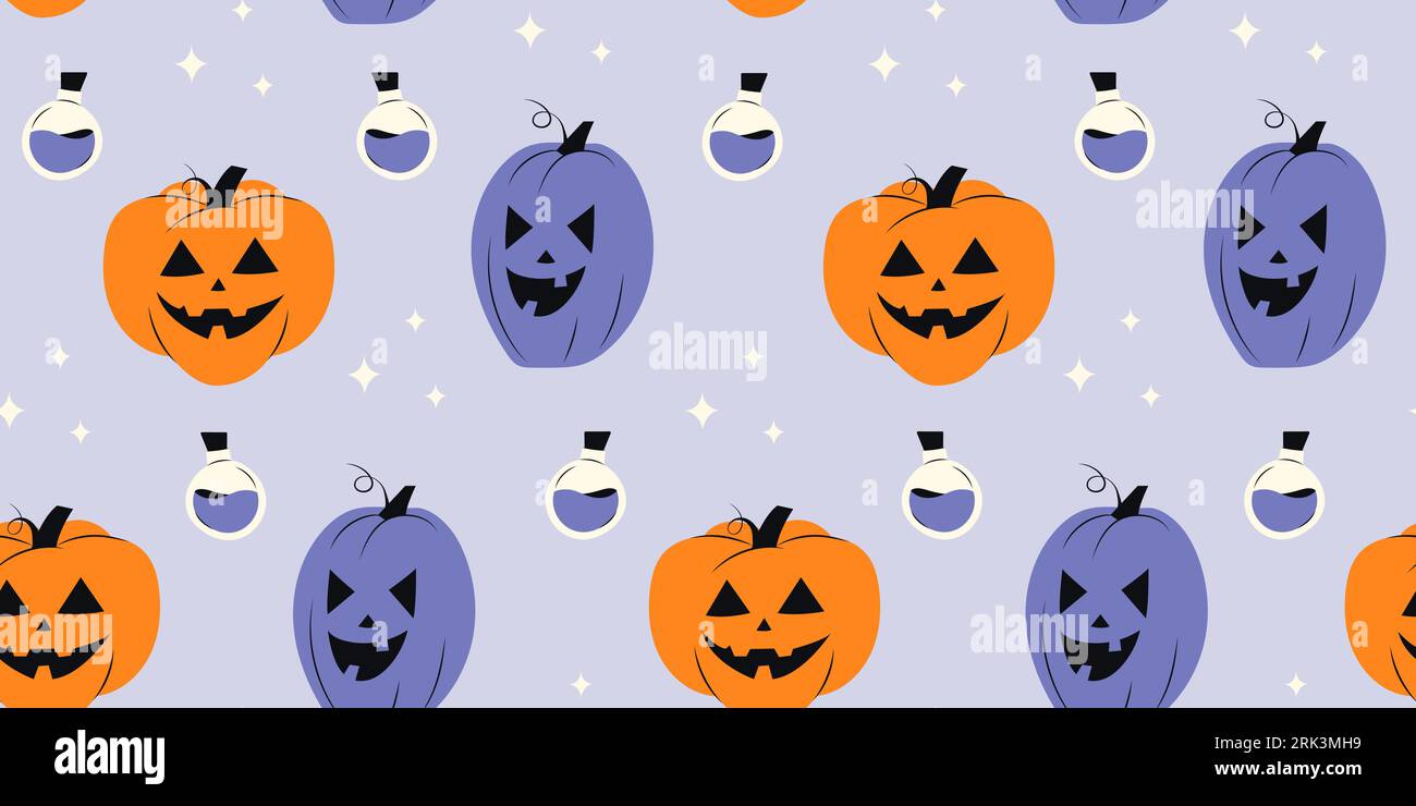 Halloween seamless pattern with pumpkins Stock Vector