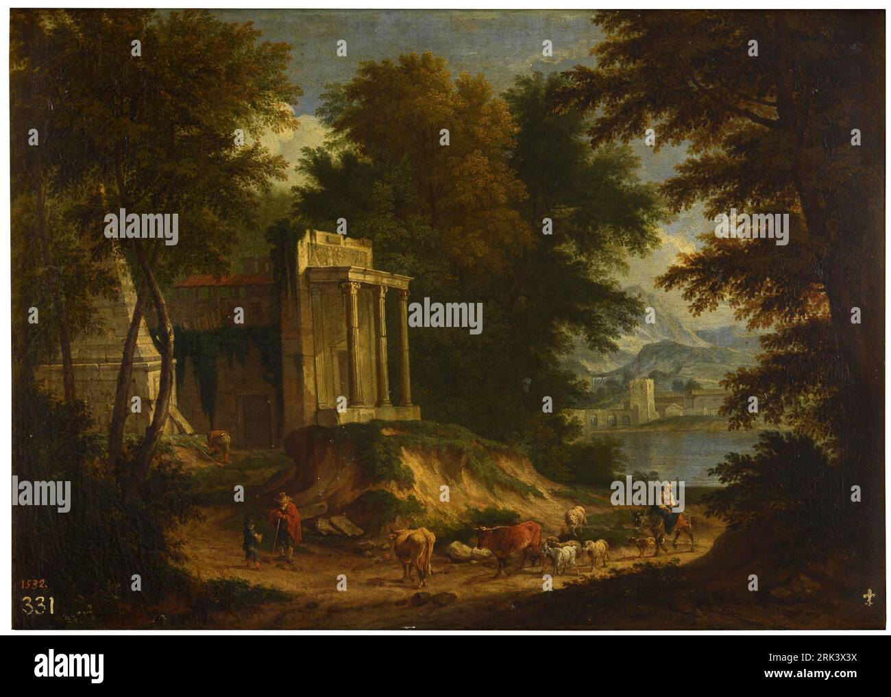Paisaje con ruinas between 1674 and 1717 by Adriaen Frans Boudewyns Stock Photo