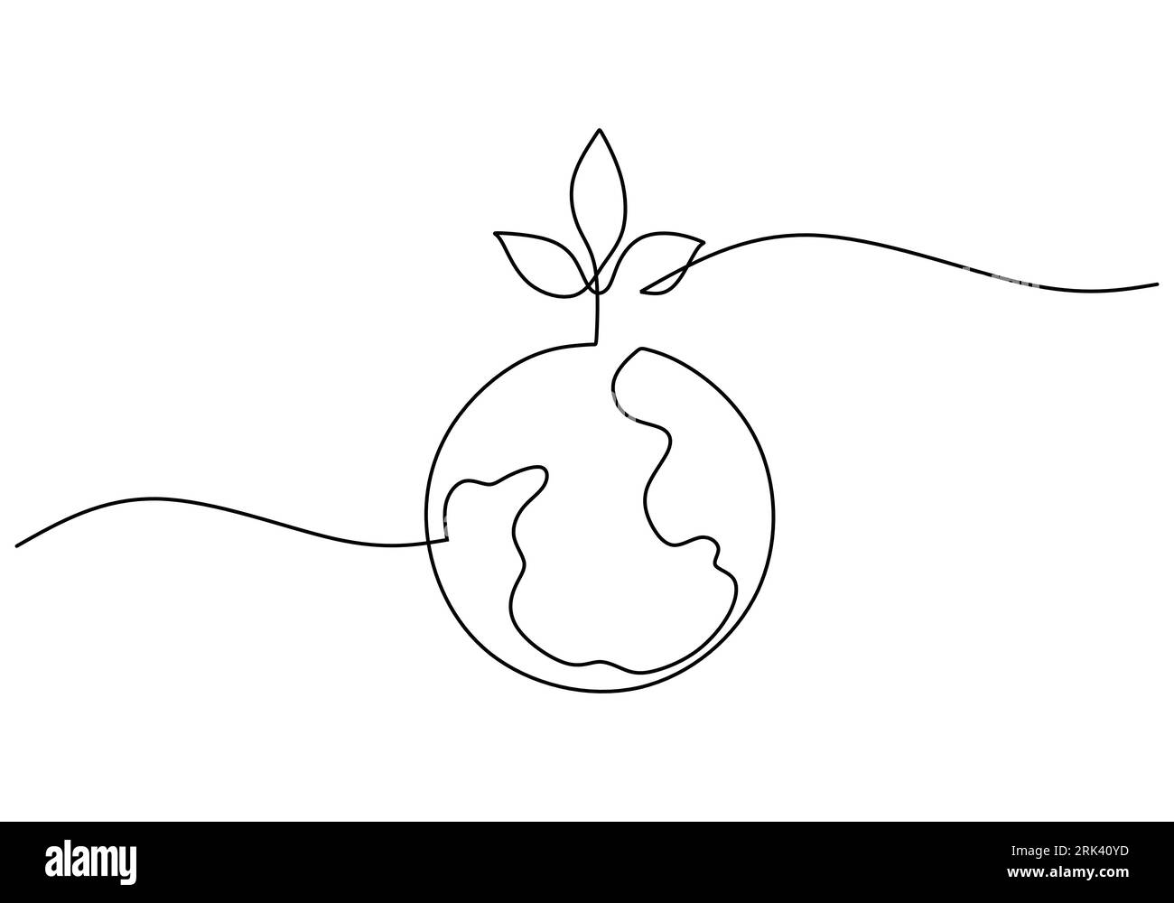 One continuous single line of plant on earth isolated on white ...