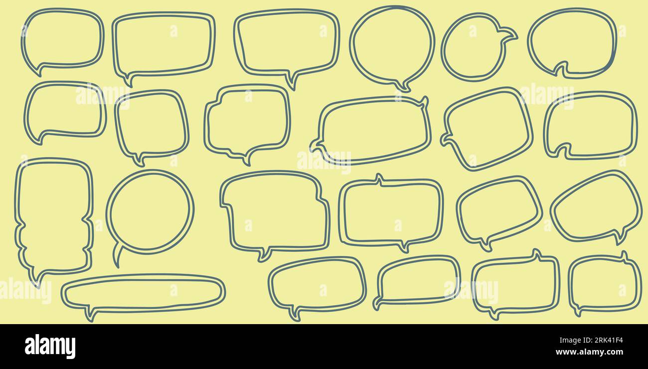 Twenty three Hand drawing doodle speech bubble set. Hand Drawn Comics Style Speech Bubbles. Stock Vector