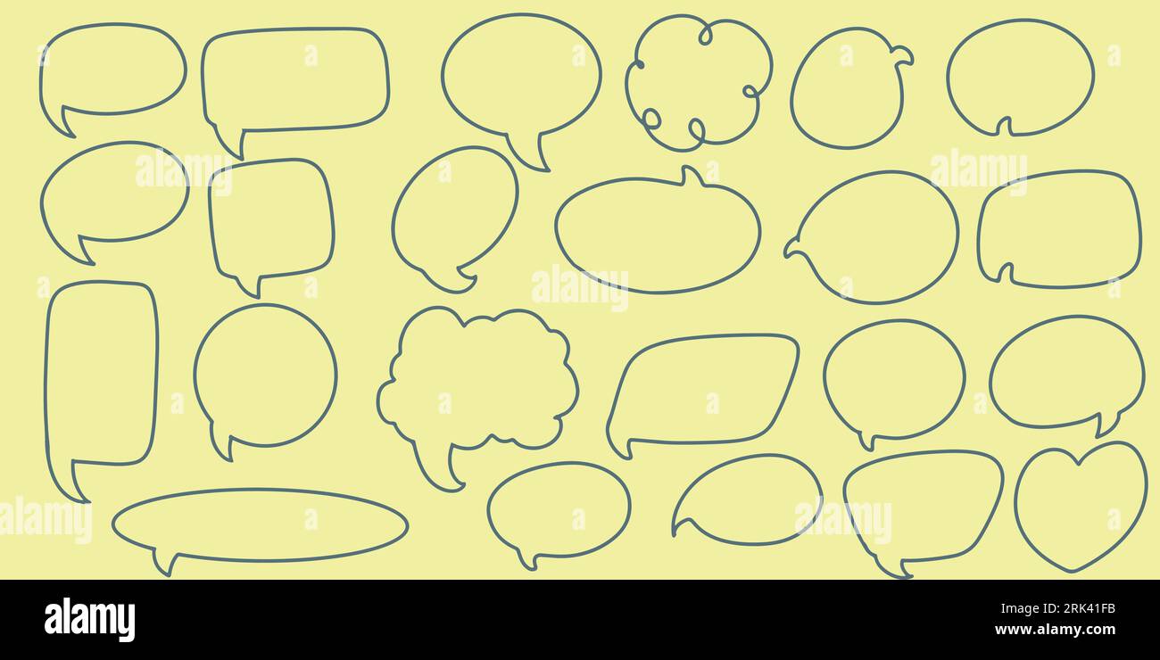 Twenty three Hand drawing doodle speech bubble set. Hand Drawn Comics Style Speech Bubbles. Stock Vector