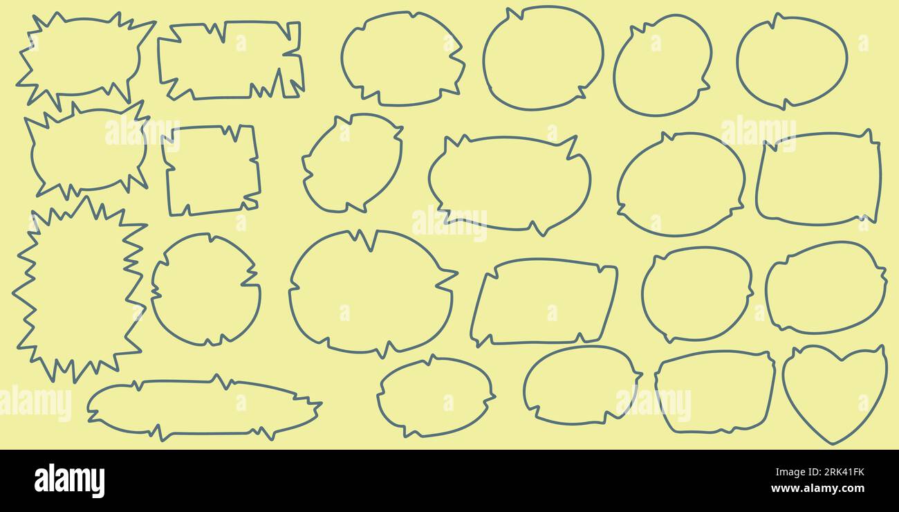 Twenty three Hand drawing doodle speech bubble set. Hand Drawn Comics Style Speech Bubbles. Stock Vector