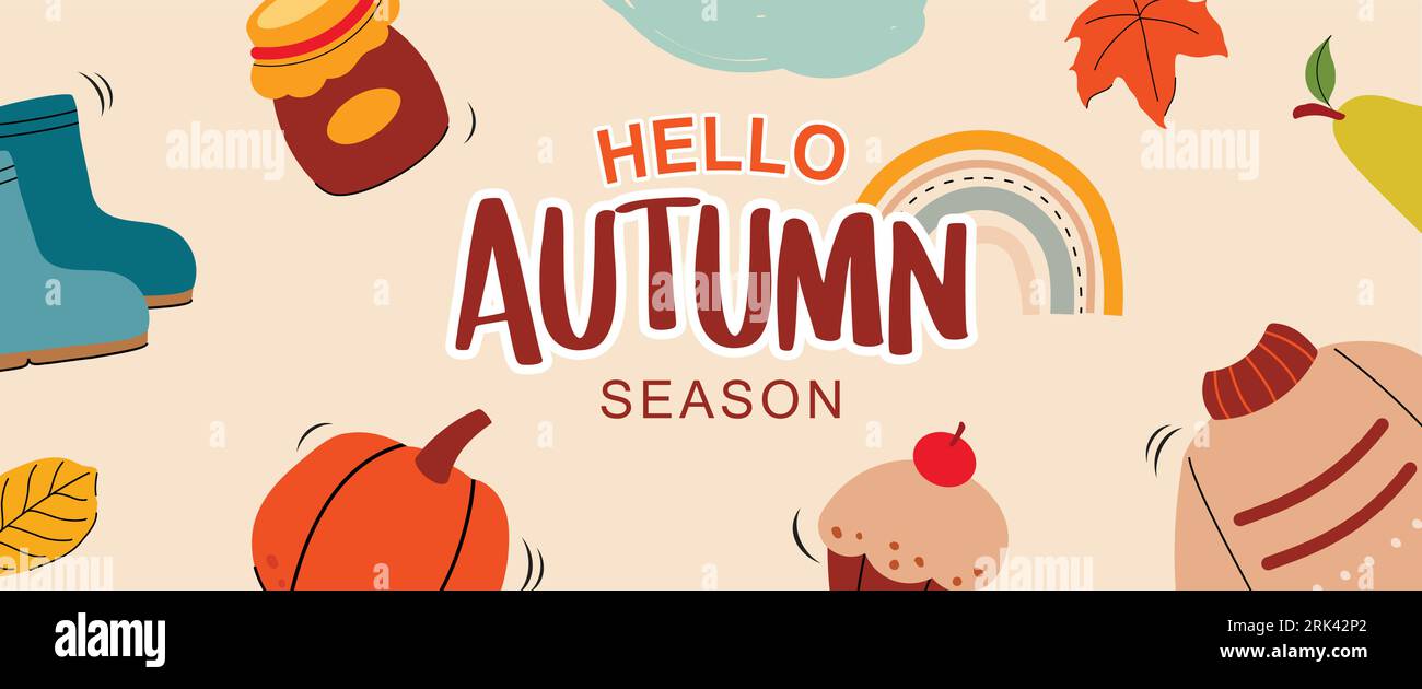 Hello autumn with element and leaves background. Autumn october hand ...