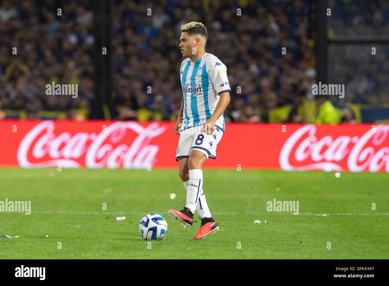 Buenos Aires, Argentina. 23rd Aug, 2023. Juan Quintero of Racing Club seen in action during the 2023 CONMEBOL Libertadores Quarter-final first leg match between Boca Juniors and Racing Club at Estadio Alberto J. Armando. Final score; Boca Juniors 0:0 Racing Club. Credit: SOPA Images Limited/Alamy Live News Stock Photo