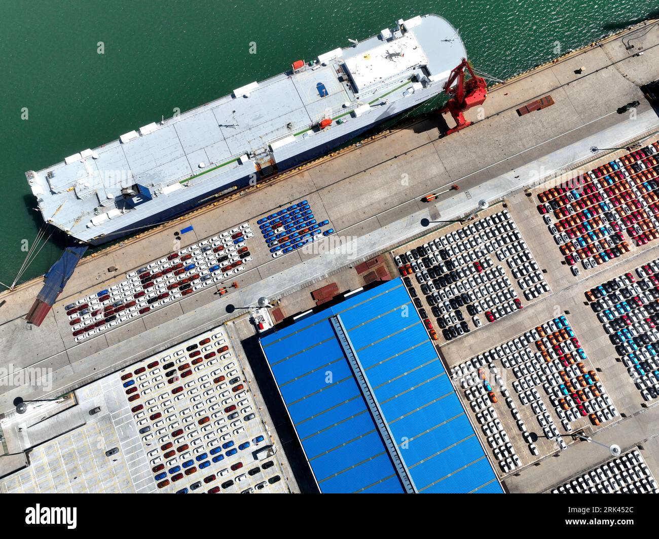 Aerial photos show ro-ro ships docking at Lianyungang Port to load ...