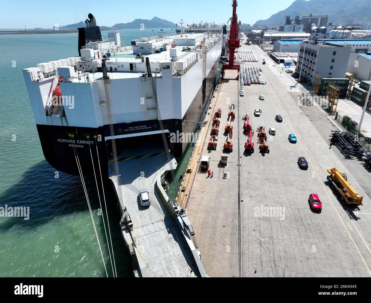Aerial photos show ro-ro ships docking at Lianyungang Port to load ...