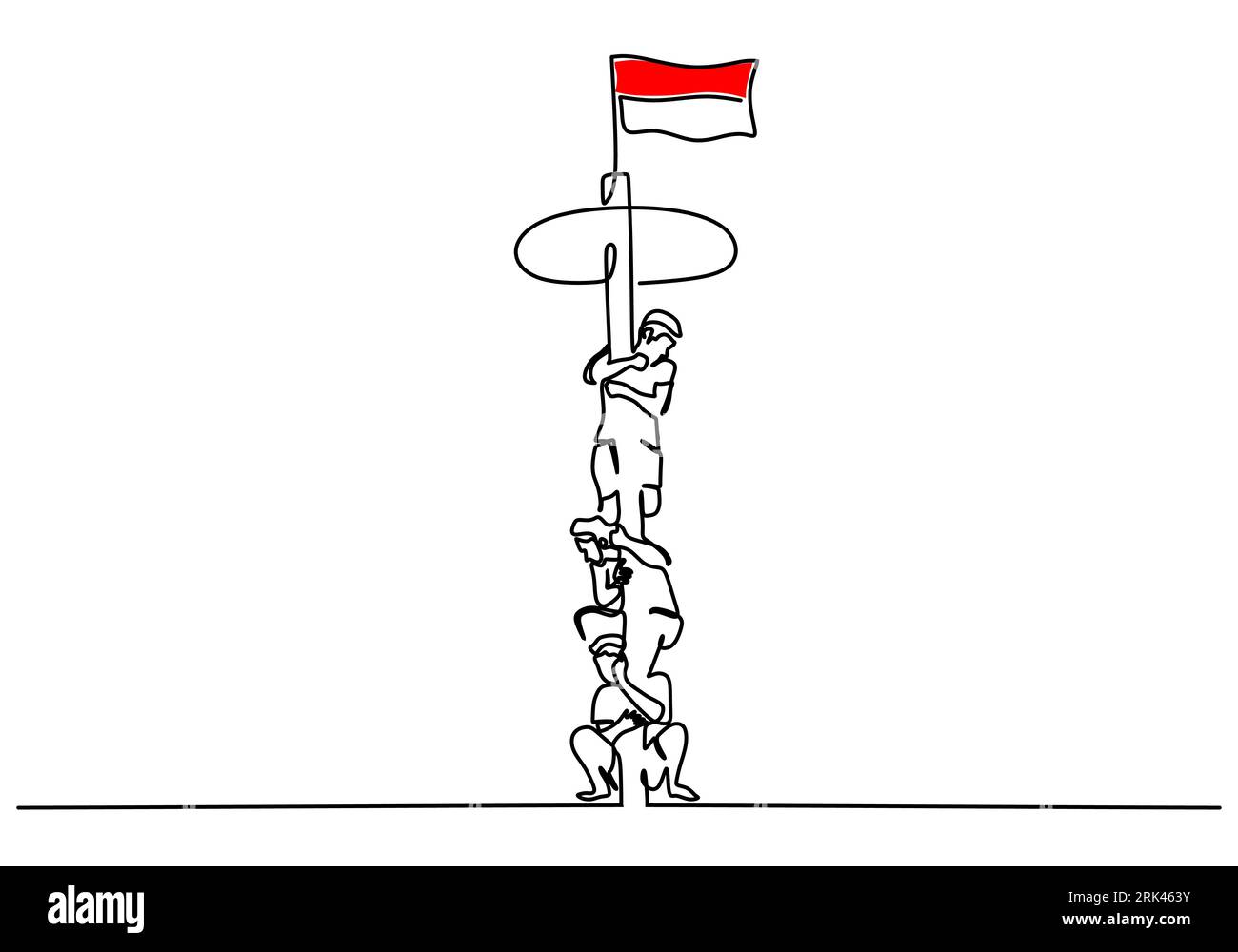 One continuous single line hand drawing of Indonesia independence day