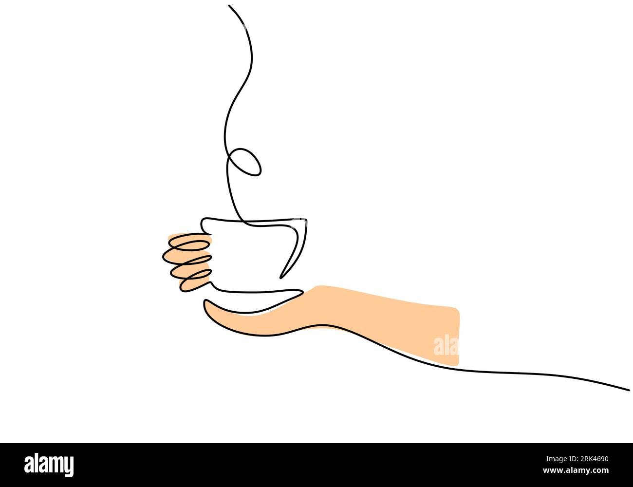 One continuous single line of hand drawn with hand hold a cup of coffee ...