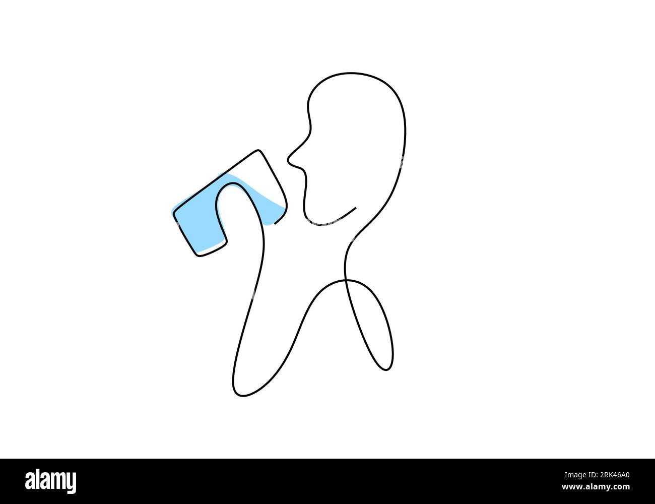 One continuous single line of hand drawn with man drinking a glass of