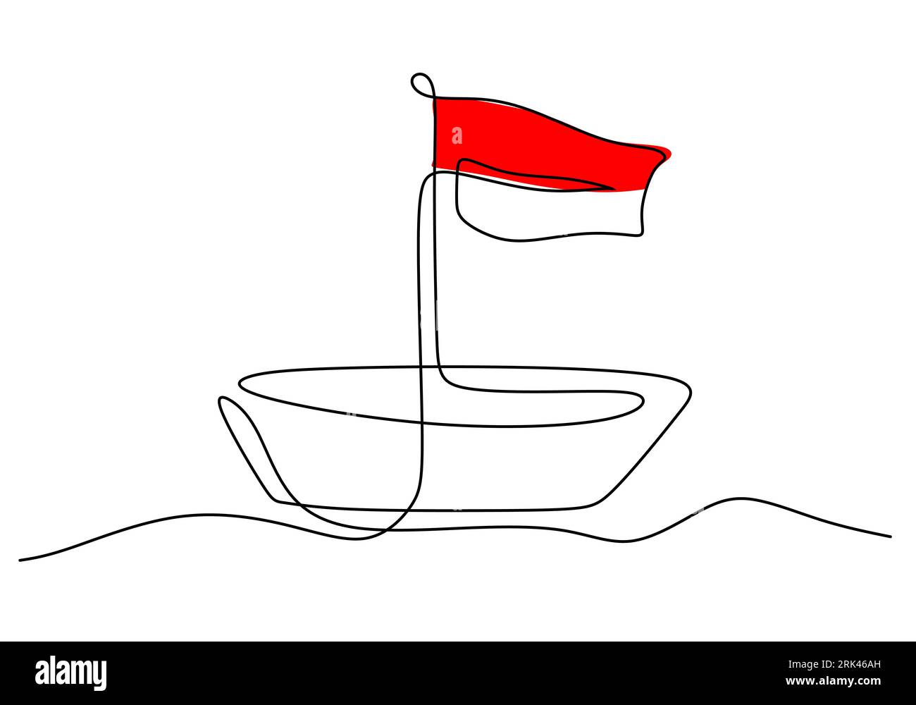 One continuous single line hand drawing of flag on ship isolated on