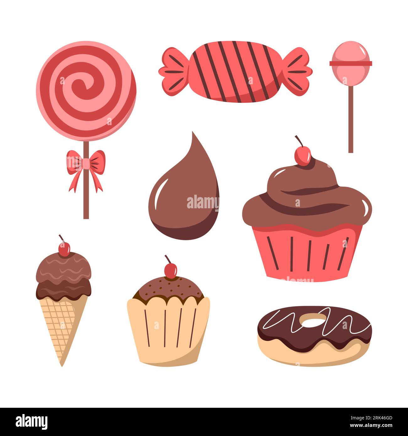 Nine elements of candy and chocolate isolated on white background Stock