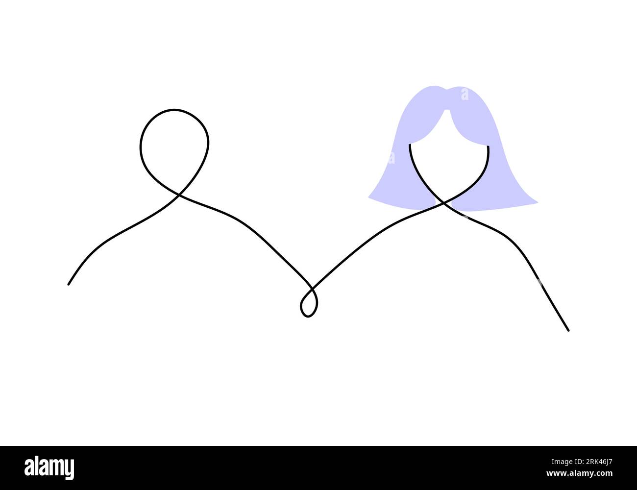 One continuous single line hand drawing of couple isolated on white ...