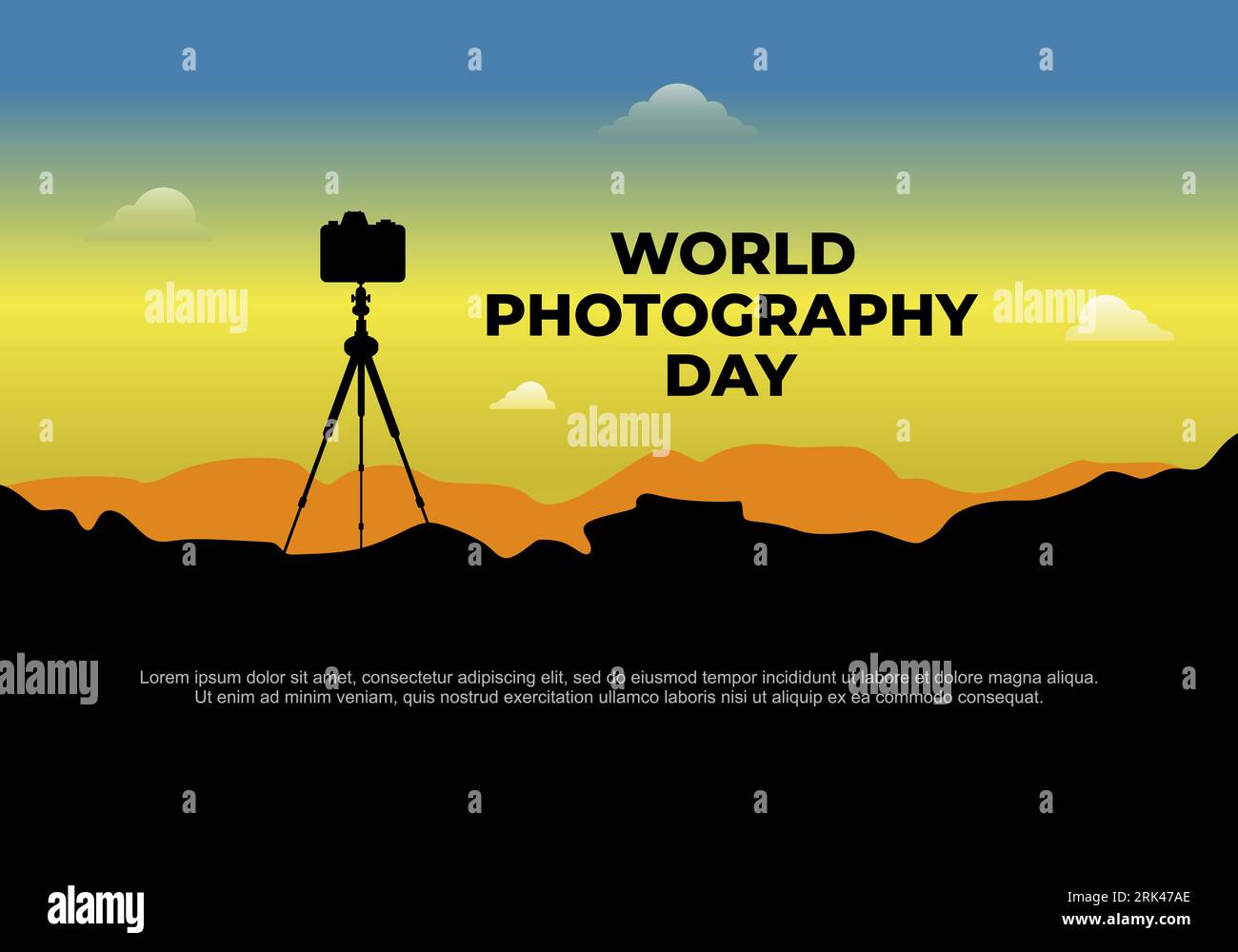 World photography day banner poster on august 19 with tripod camera on ...