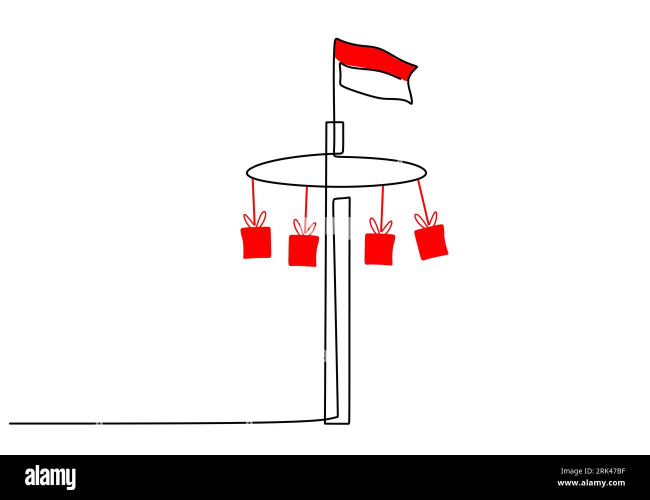 One continuous single line hand drawing of indonesia flag on top of