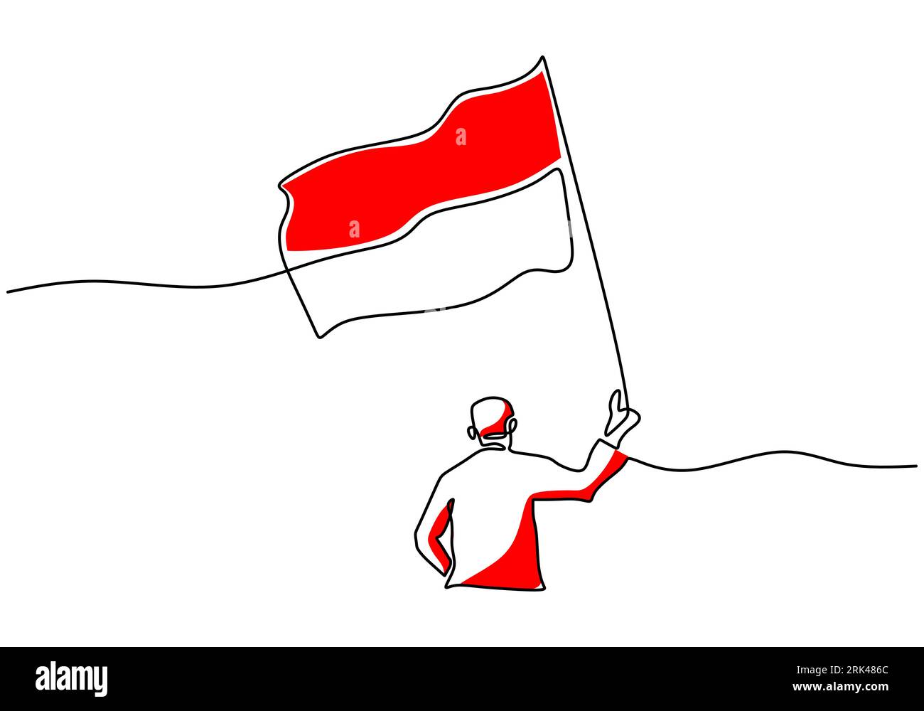 One continuous single line hand drawing of Indonesia independence day