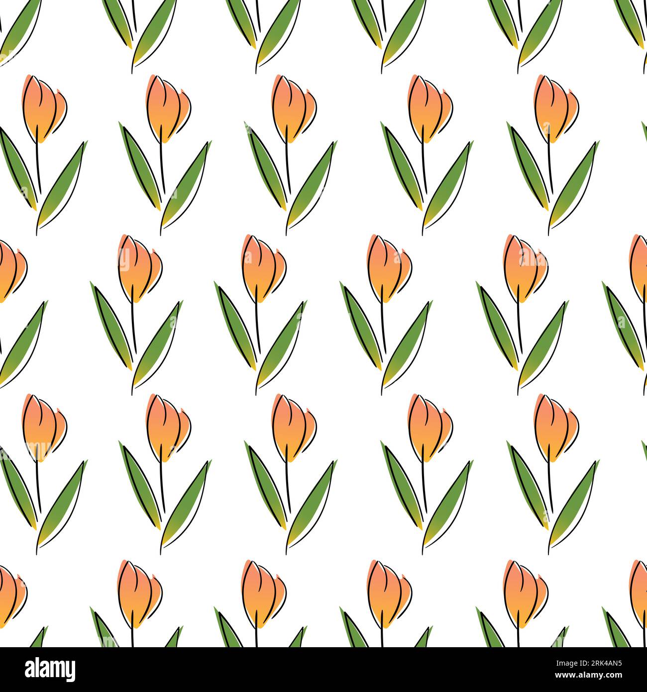 Hand drawn seamless pattern of orange flowers isolated on white ...