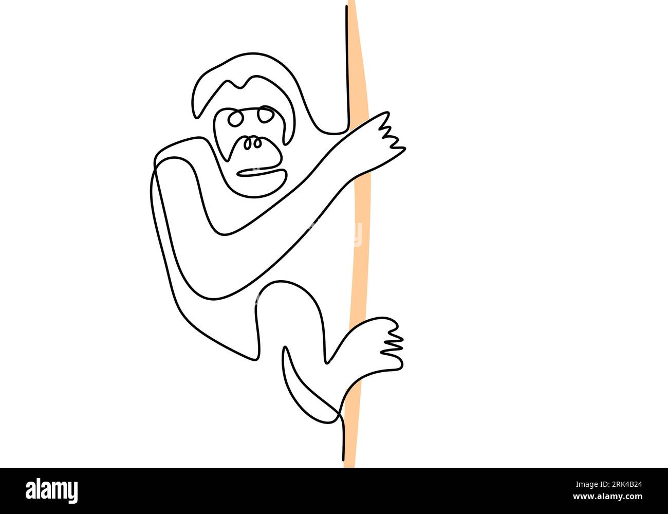 One continuous single line of climbing orangutan for international orangutan day isolated on white background. Stock Vector