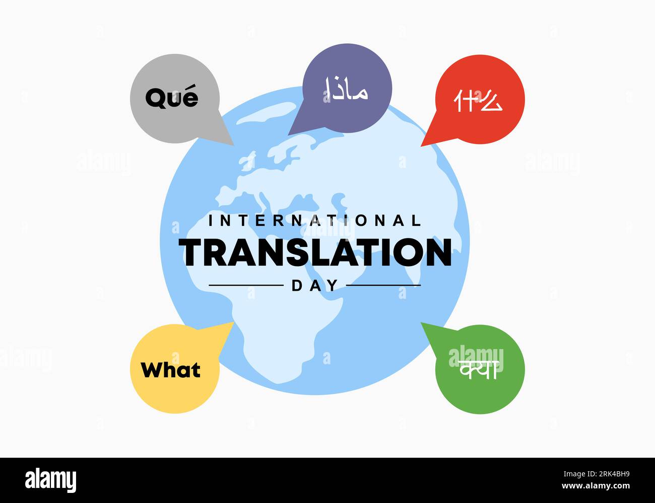 International translation day background banner poster with word language and earth globe on september 30. Stock Vector