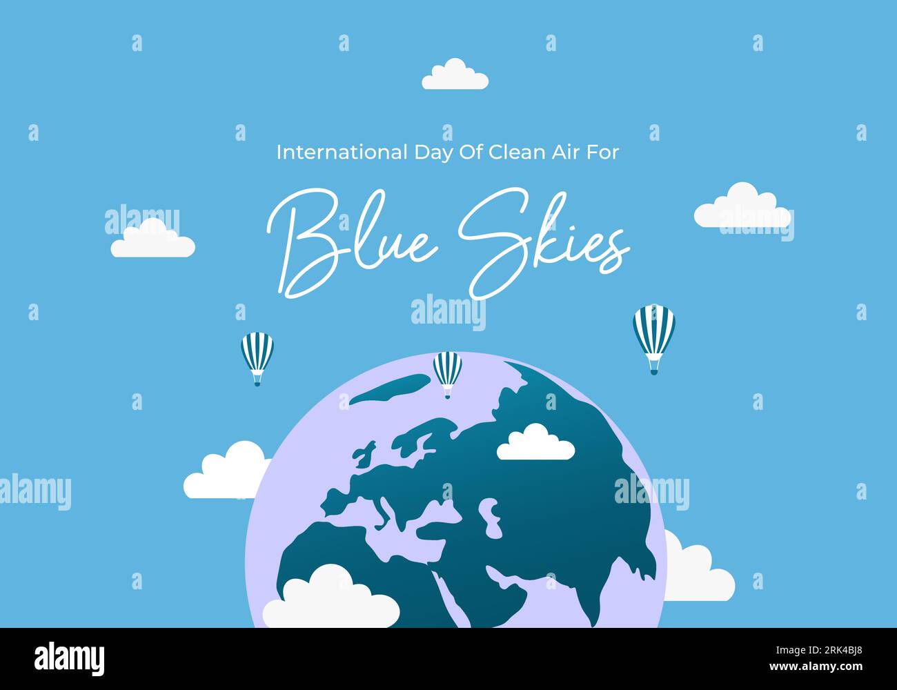 International day of clean air for blue skies with earth globe and air balloon on blue background. Stock Vector