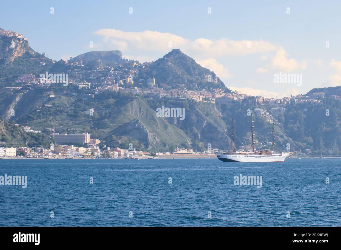 view of the blue sea from Giardini Naxos in Sicily, Italy Stock Photo