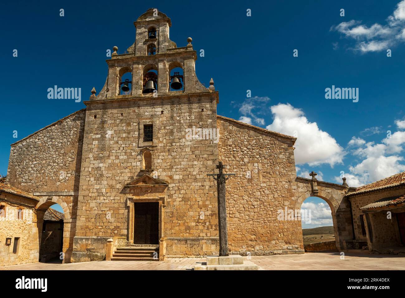 This impressive photograph of the church of Santa María in Maderuelo, Segovia, shows the beauty and the historical and cultural heritage of Spain. Stock Photo