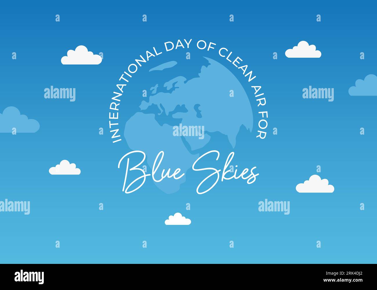 International day of clean air for blue skies with earth map on blue