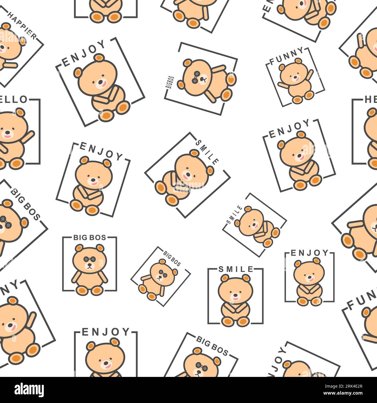 seamless pattern of cute teddy bear isolated on white background Stock ...