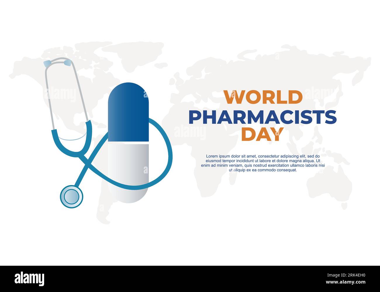 World pharmacists day background with stethoscope, earth map and drug