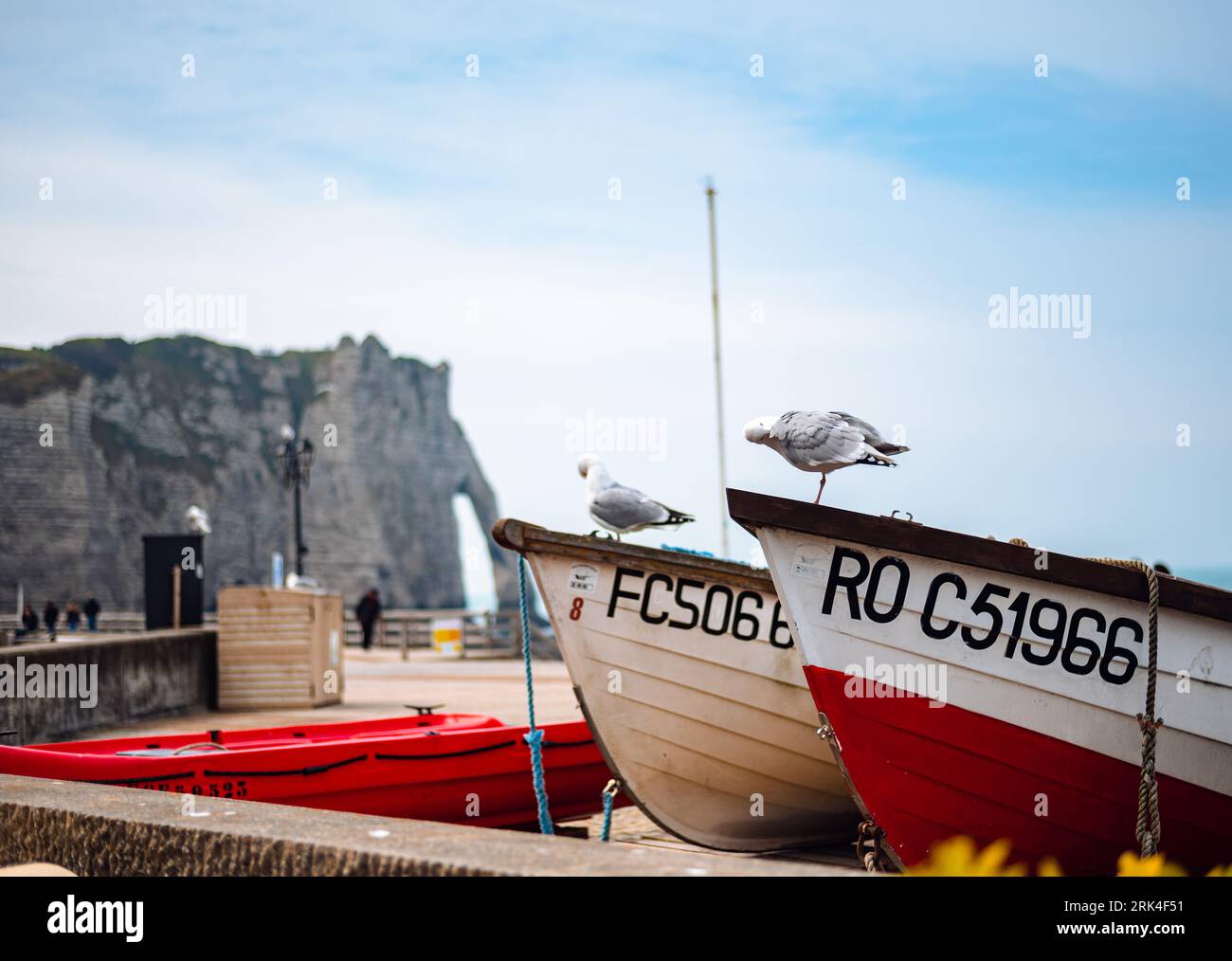 Fishing boats at the beach of etretat hi-res stock photography and ...