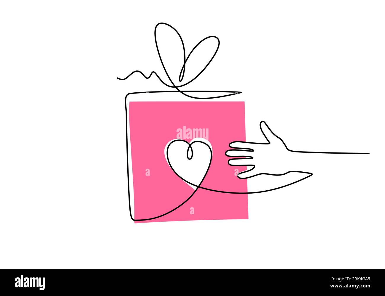 One continuous single line of charity day with love gift and hand ...