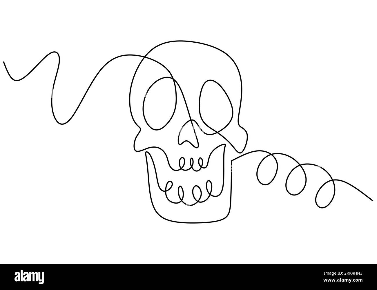 Hand drawing one line of skull head isolated on white background Stock ...