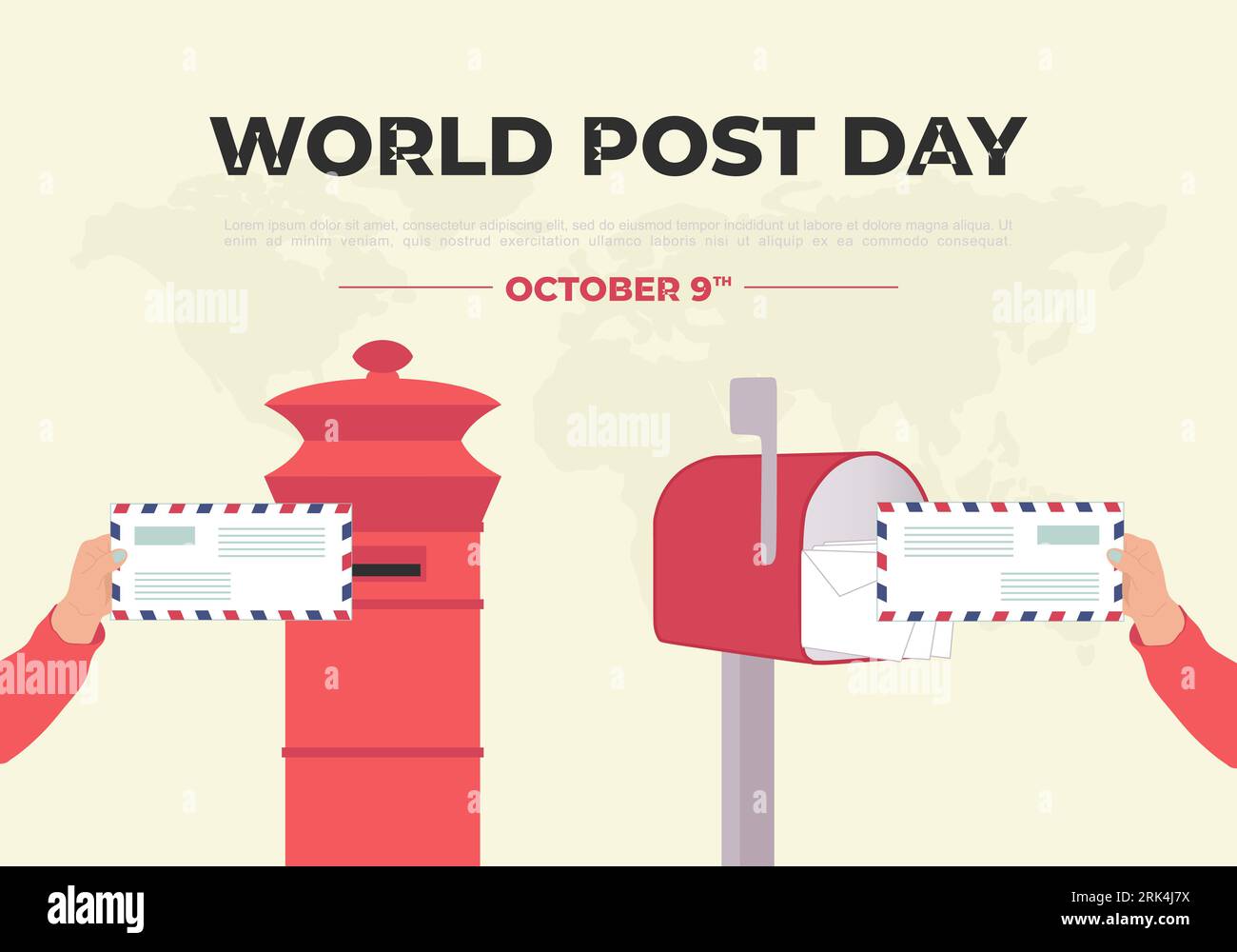 World post day background with letter and red box. Stock Vector