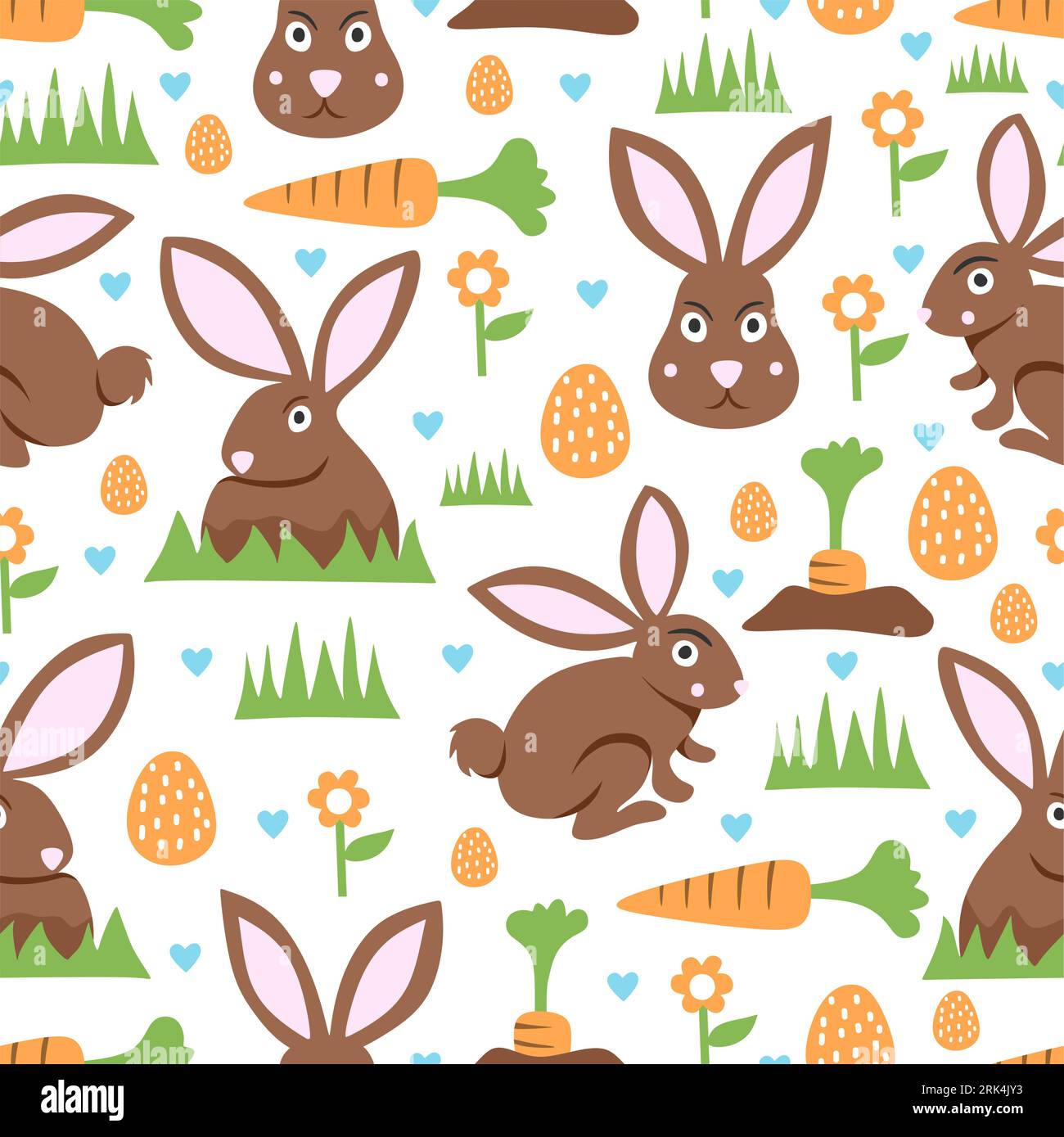 Cute rabbit seamless pattern isolated on white background. Stock Vector