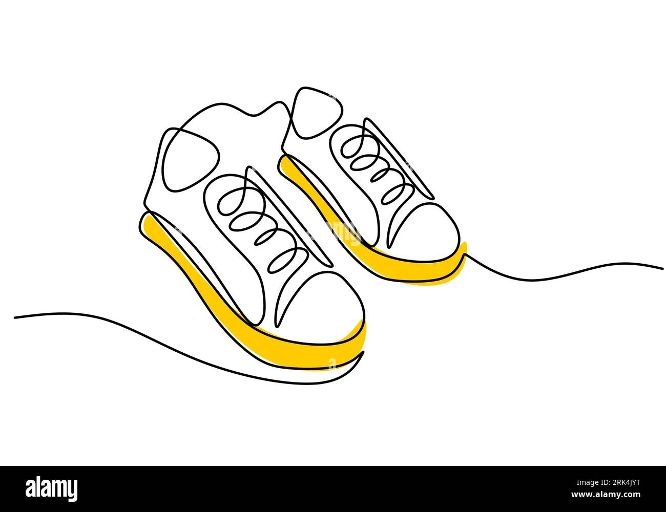 One continuous single line of cute sneakers isolated on white background. Stock Vector