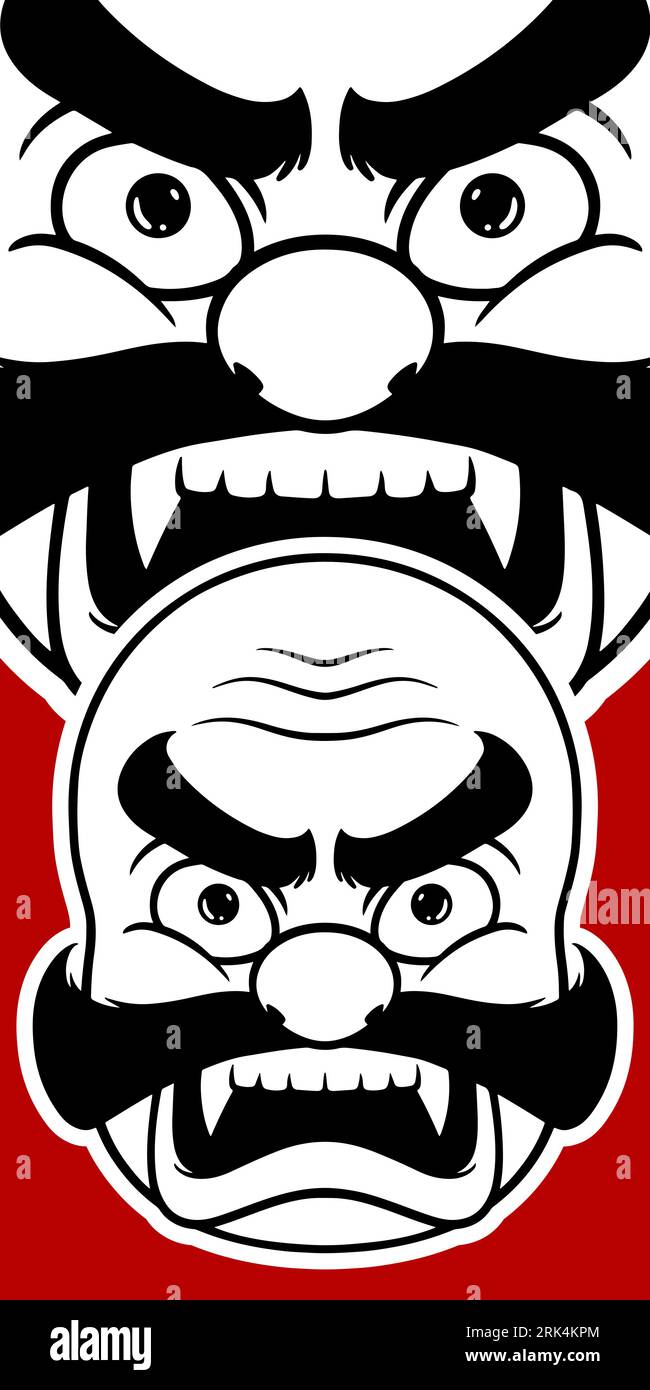 Big white Japanese mask elements isolated on red background. Stock Vector