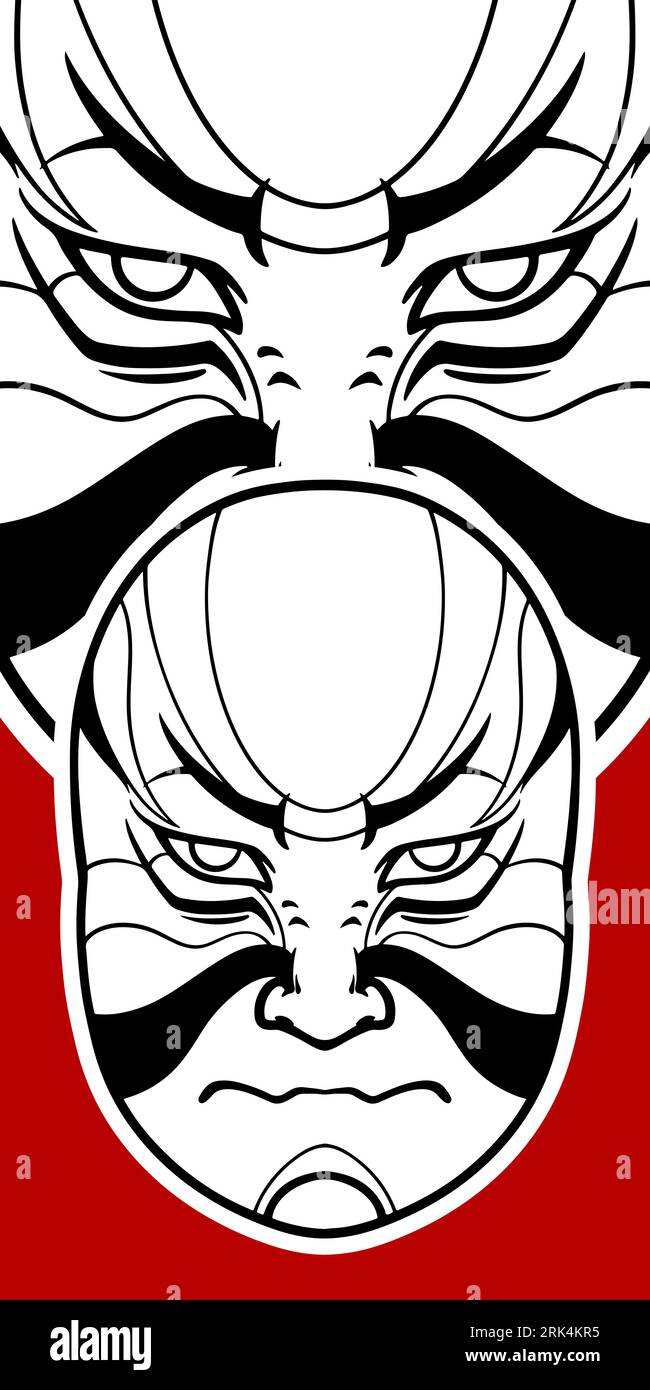 Big Japanese white mask elements isolated on red background. Stock Vector