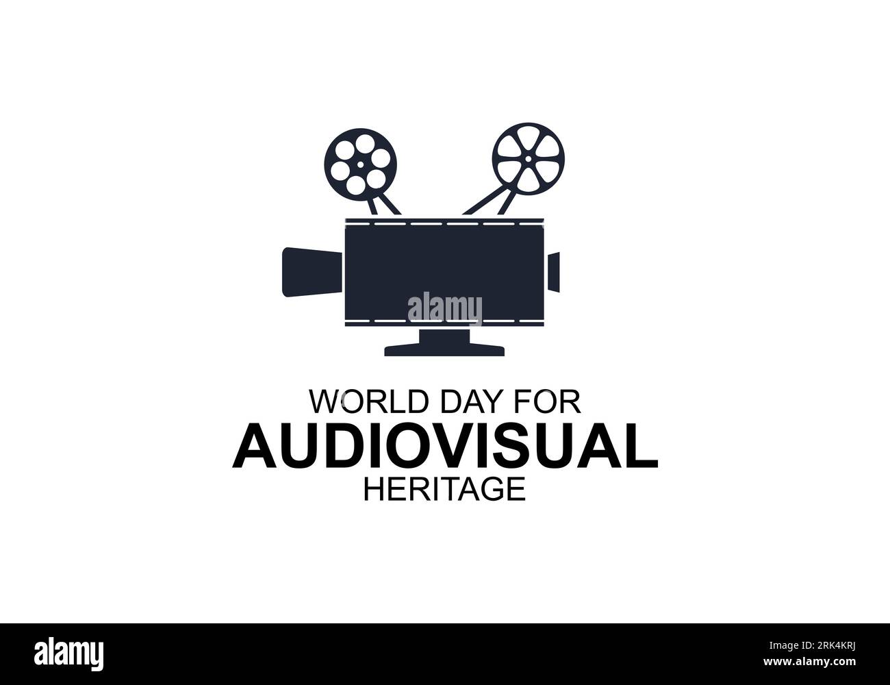 World day for audiovisual heritage background with big camera on white