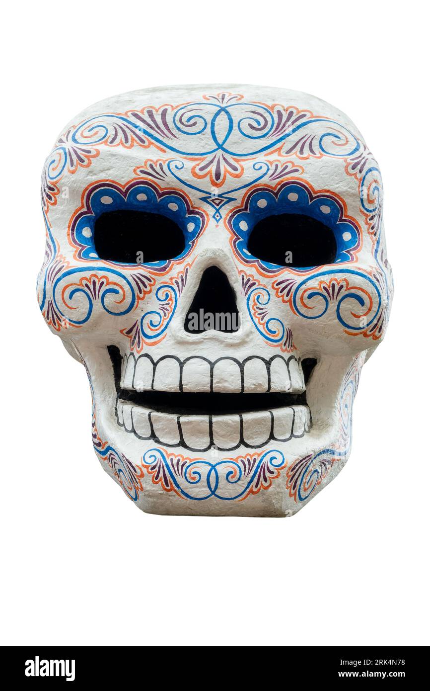Dia de los Muertos (Day of the Dead), sugar skull isolated on white, Halloween decor, Mexican traditional holiday Stock Photo