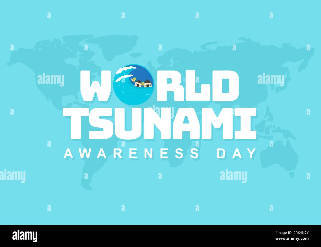 World tsunami awareness day background with map and wave. Stock Vector