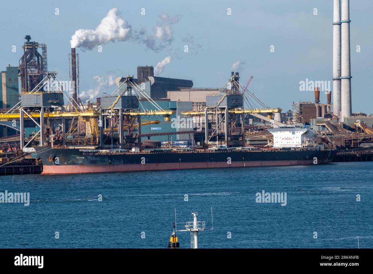 Cargo vessel at Tata Steel Nederland Stock Photo