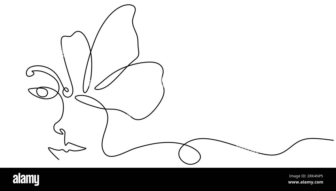 One line of face flower isolated on white background. Hand drawing